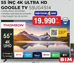 THOMSON 55UG4S14 55 İNÇ 4K ULTRA HD GOOGLE TV AKILLI TELEVİZYON fiyat ve kampanya bilgisi